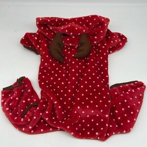 Luv Gear Red White Polka Dot Pet Pajamas‎ Hooded Fleece with Antlers Medium